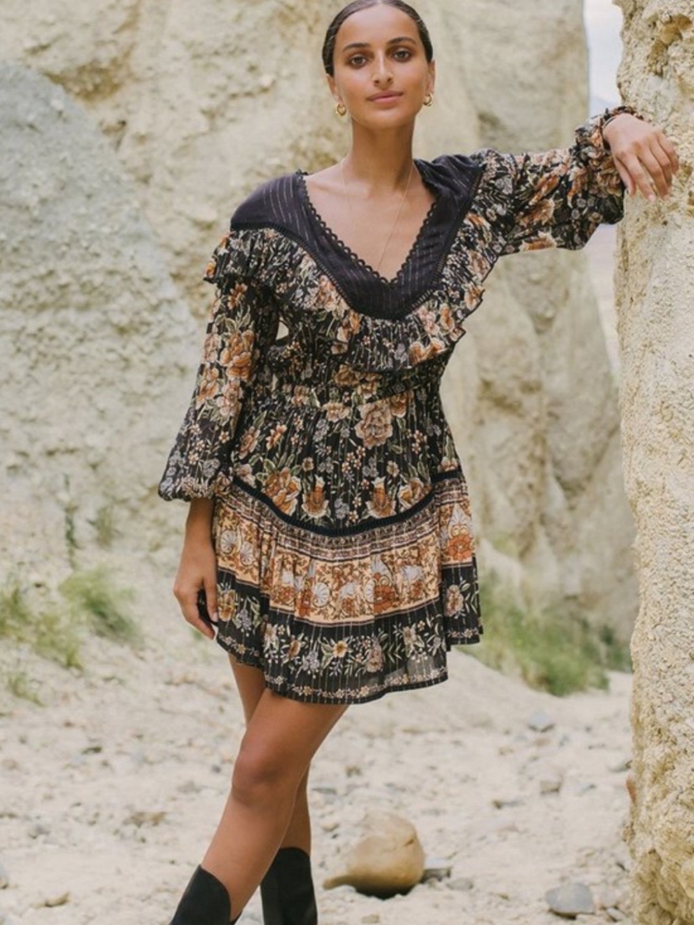 Spell & The Gypsy Mystic Mini Dress Women’s XXL Floral Boho Metallic B25